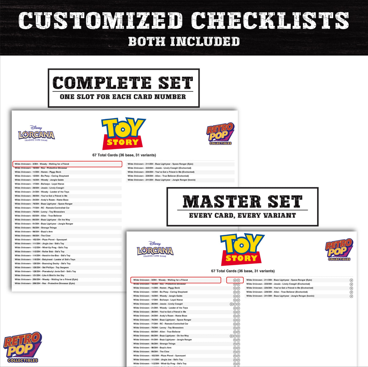 Toy Story Disney Lorcana card checklist PDF preview