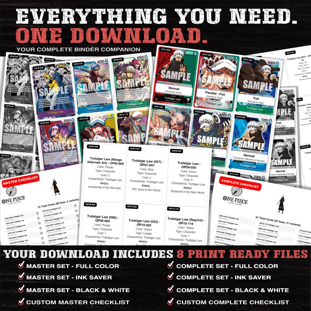 Everything included in the Trafalgar Law One Piece placeholder download - 8 PDF files