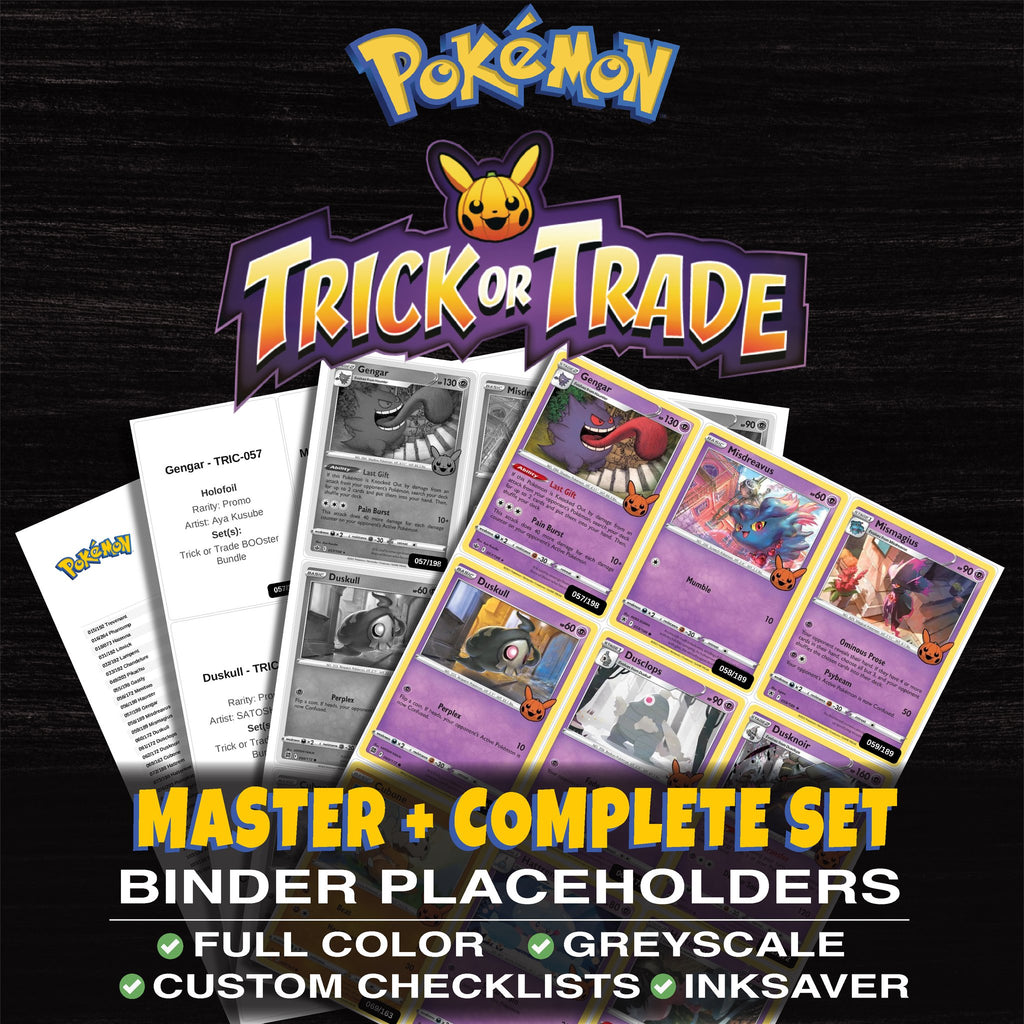Trick or Trade BOOster Bundle Pokemon binder placeholders printable PDF - includes Trevenant
