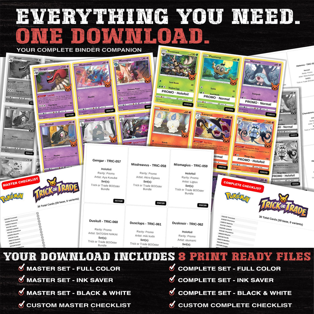 Everything included in the Trick or Trade BOOster Bundle placeholder download - 8 PDF files