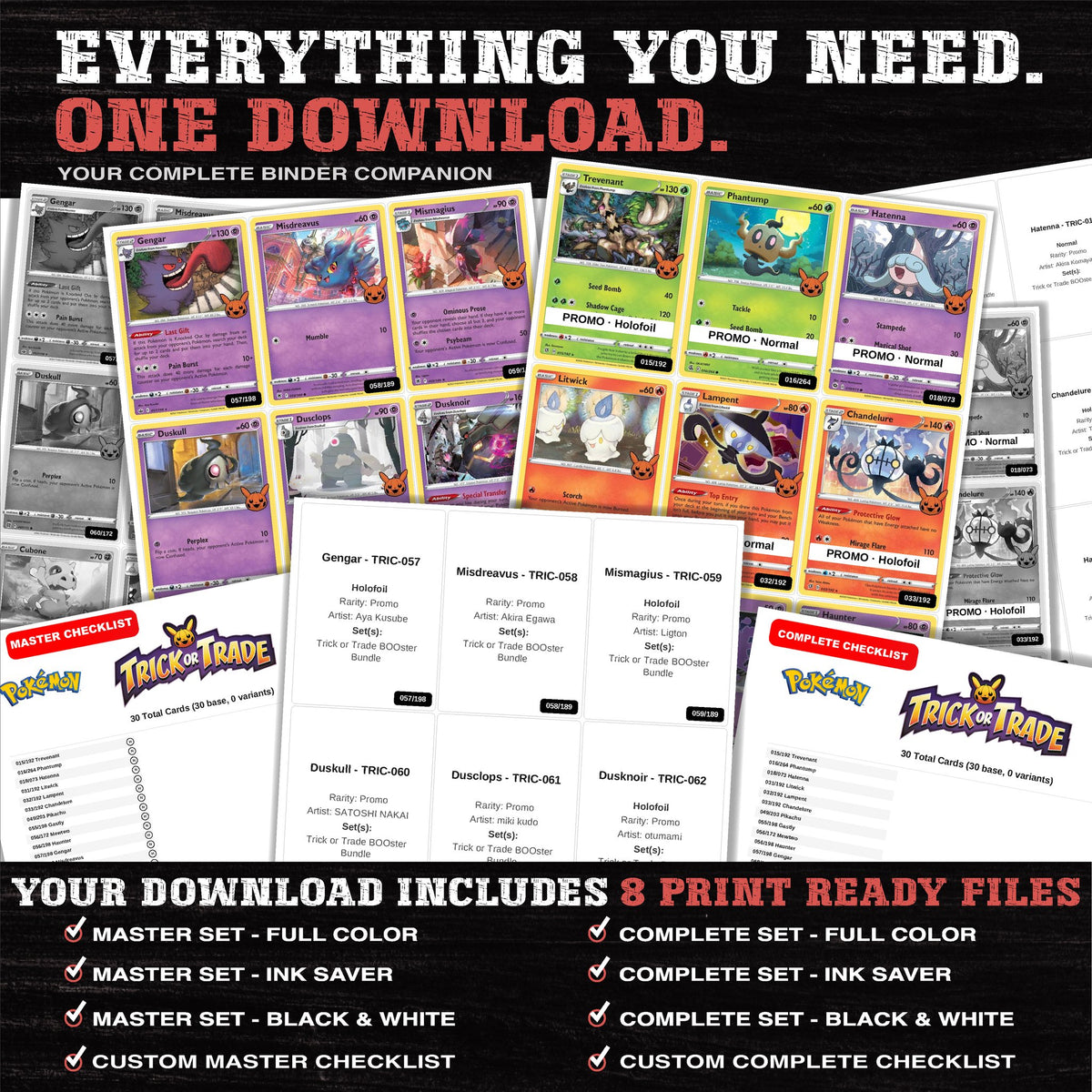 Everything included in the Trick or Trade BOOster Bundle placeholder download - 8 PDF files