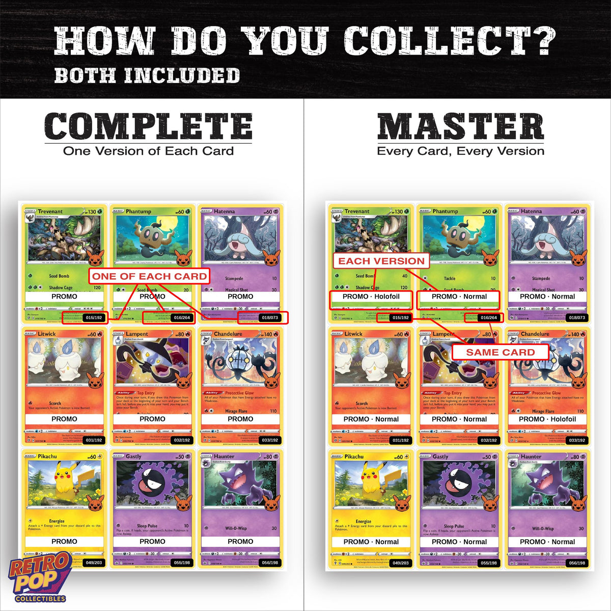 Complete Set vs Master Set versions of Trick or Trade BOOster Bundle binder placeholders