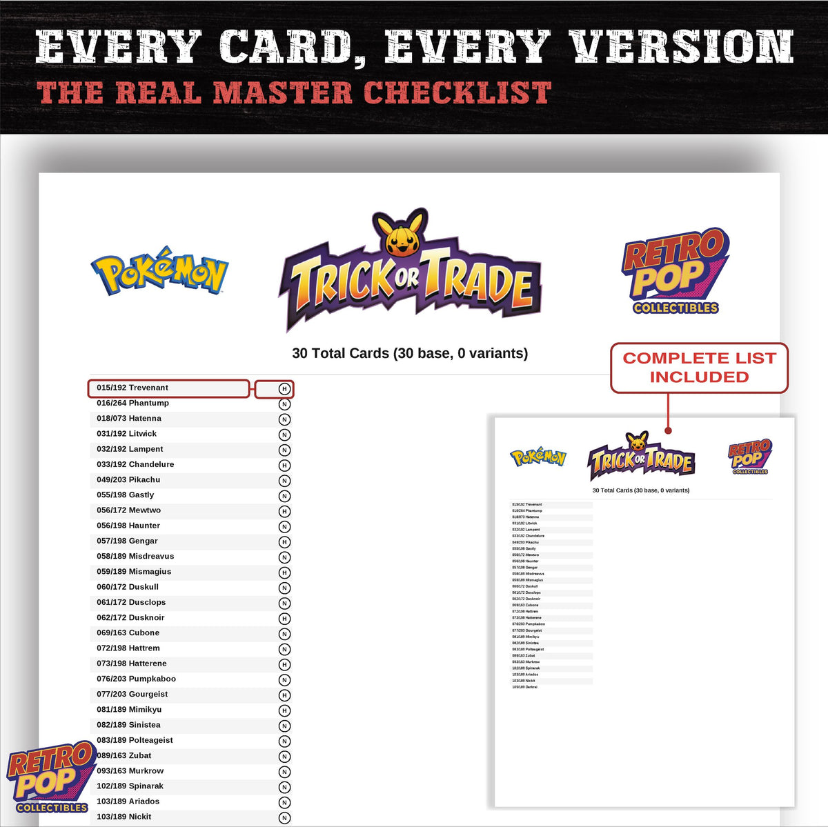 Trick or Trade BOOster Bundle Pokemon card checklist PDF preview