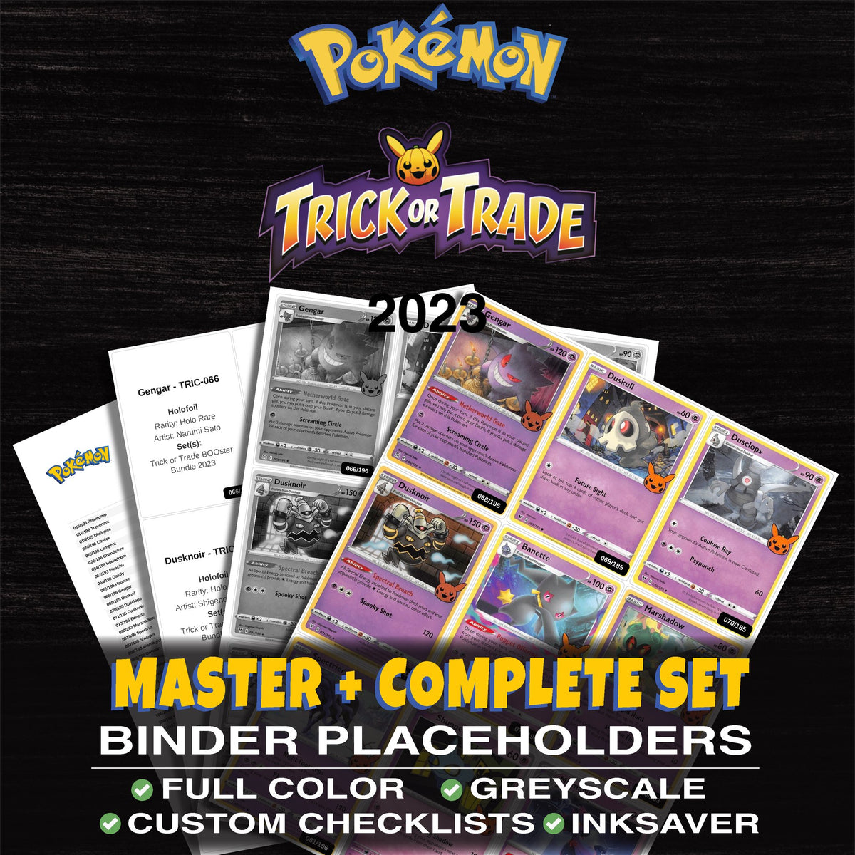 Trick or Trade BOOster Bundle 2023 Pokemon binder placeholders printable PDF - includes Phantump