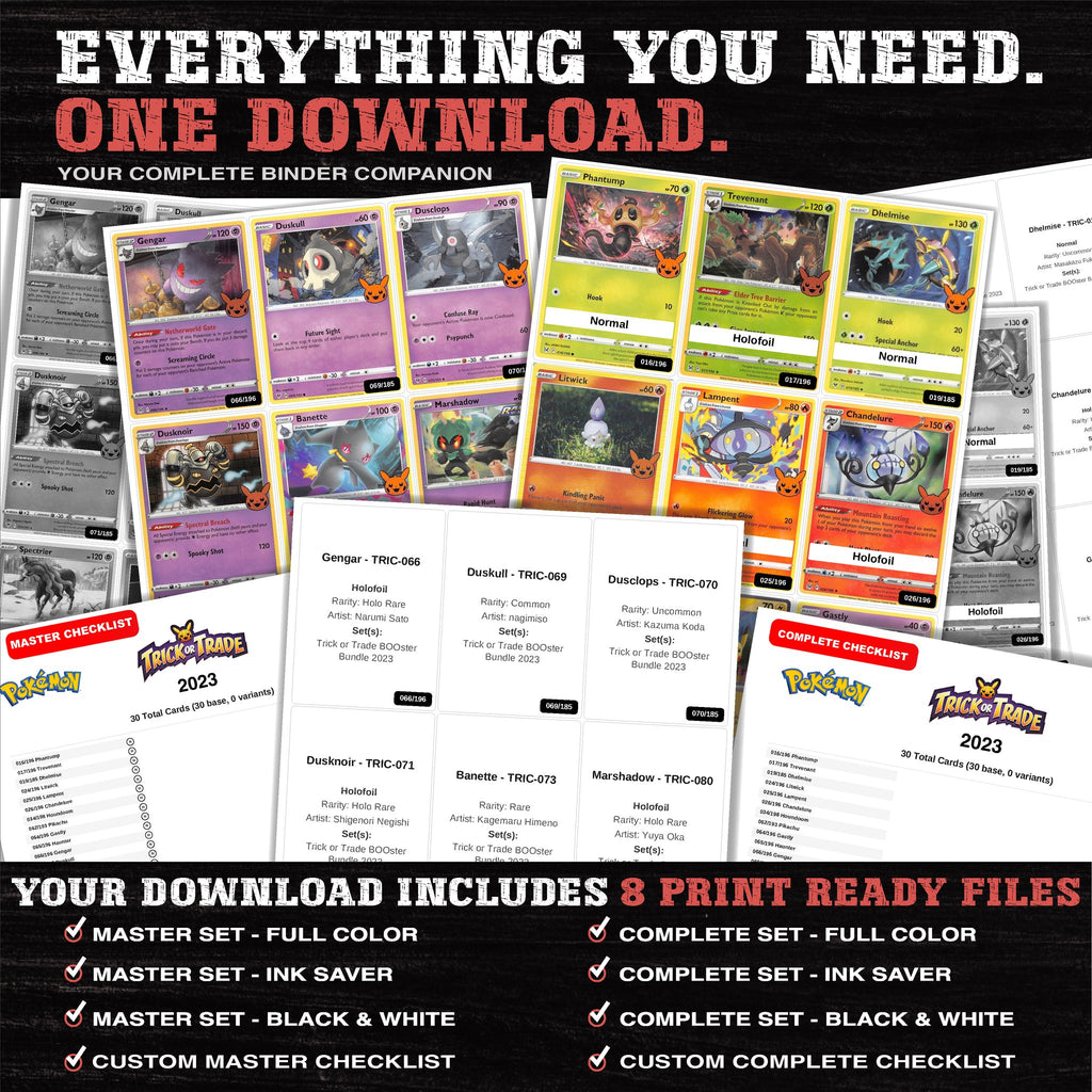 Everything included in the Trick or Trade BOOster Bundle 2023 placeholder download - 8 PDF files