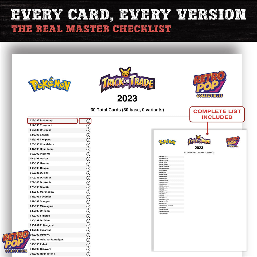 Trick or Trade BOOster Bundle 2023 Pokemon card checklist PDF preview