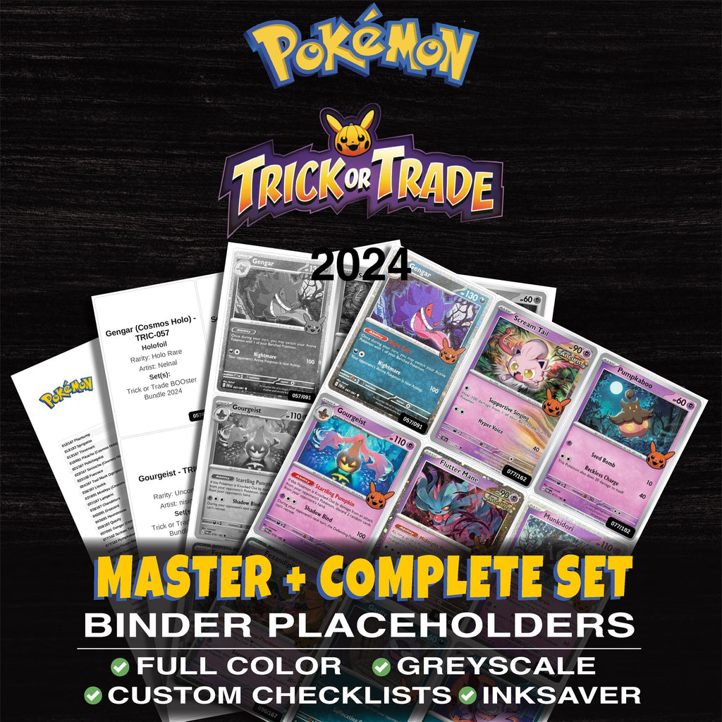 Trick or Trade BOOster Bundle 2024 Pokemon binder placeholders printable PDF - includes Phantump