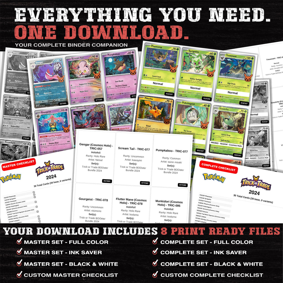 Everything included in the Trick or Trade BOOster Bundle 2024 placeholder download - 8 PDF files