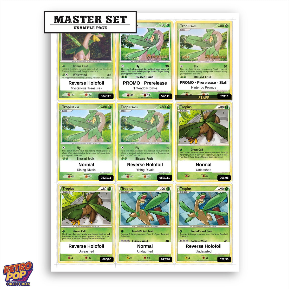 Printed Tropius Pokemon placeholders in binder - real photo 1