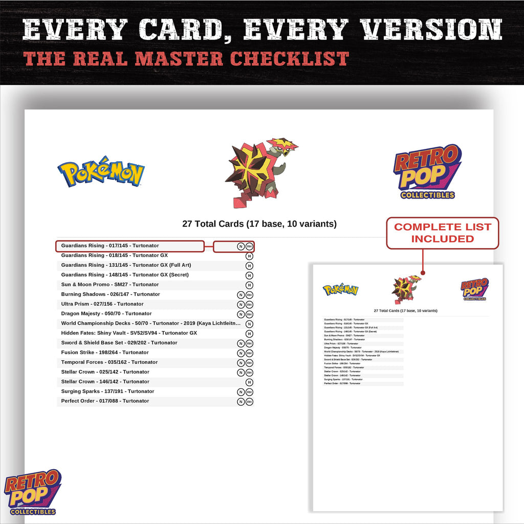 Turtonator master set checklist PDF preview - every card listed