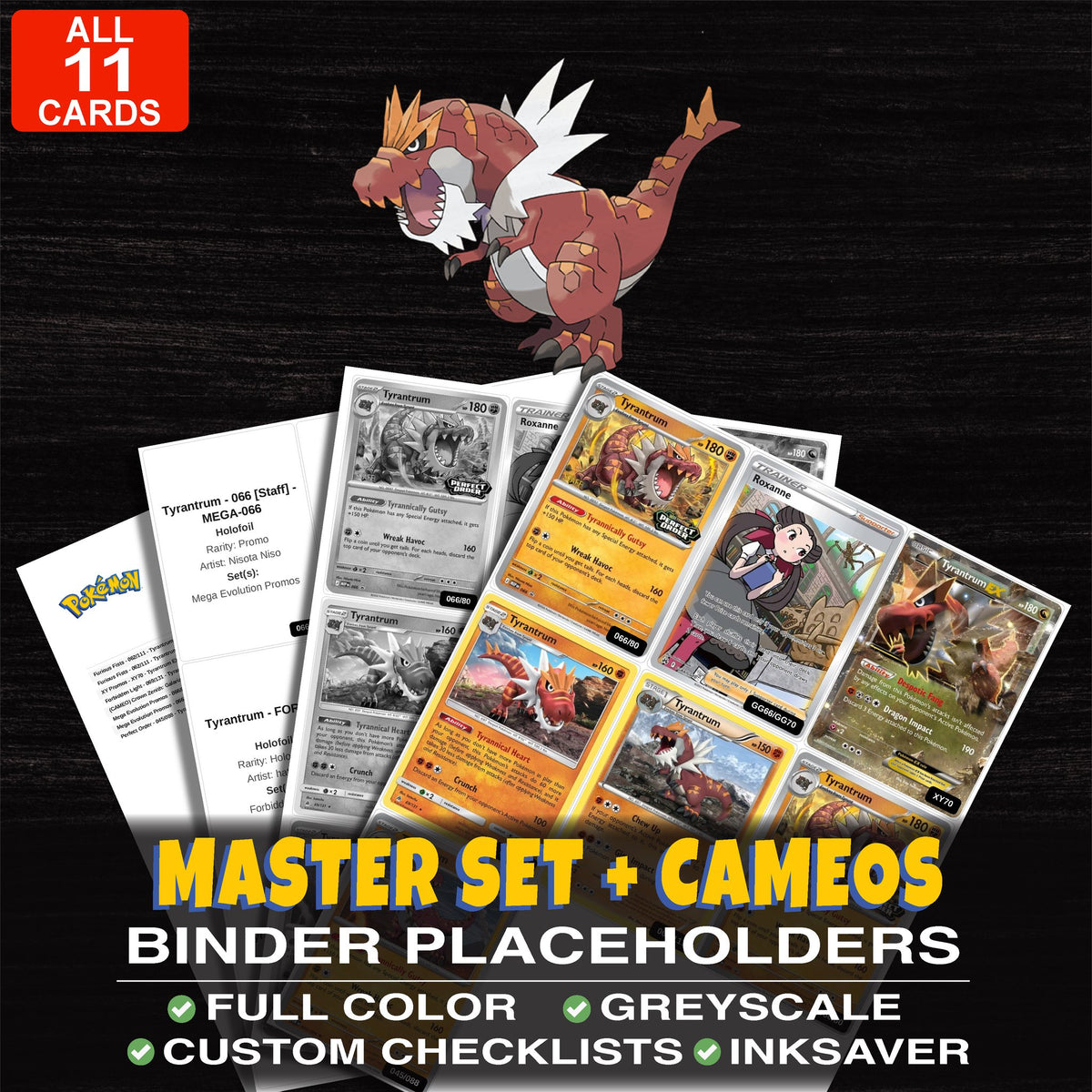 Every Tyrantrum Pokemon card ever made - master set binder placeholders with Tyrantrum EX