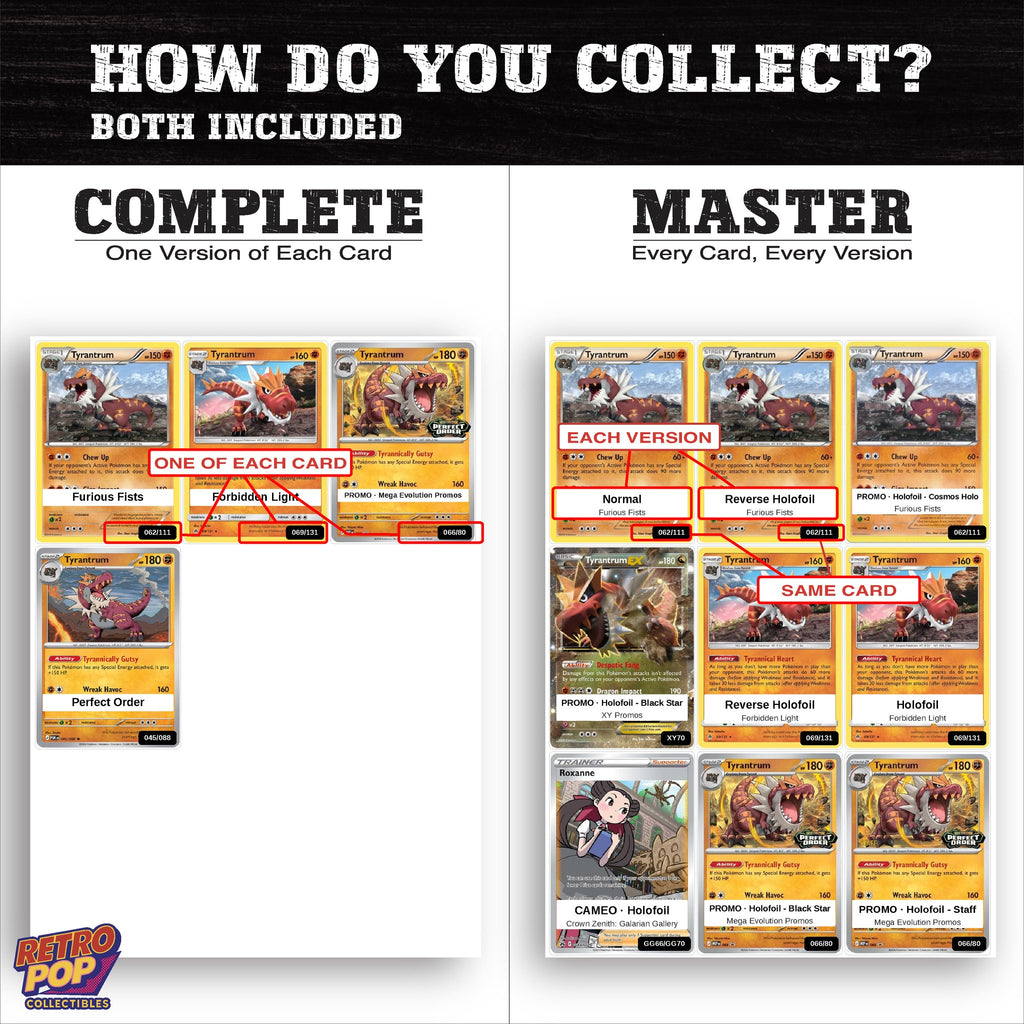 Complete Set vs Master Set versions of the Tyrantrum binder placeholders