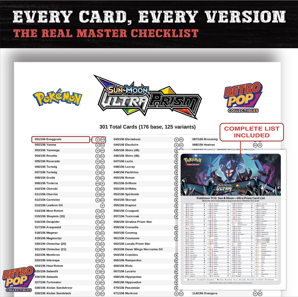 Ultra Prism Pokemon card checklist PDF preview
