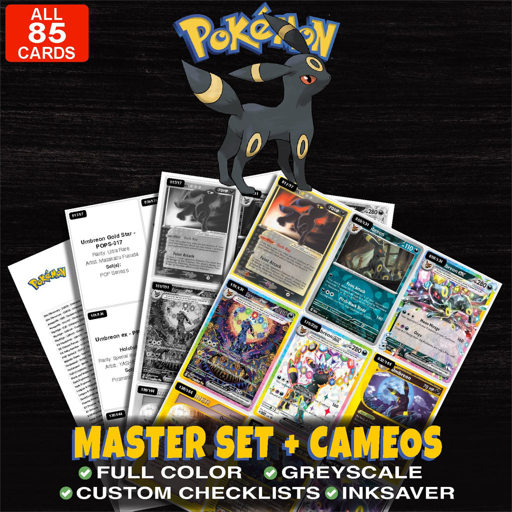 Every Umbreon Pokemon card ever made - master set binder placeholders with Moonbreon
