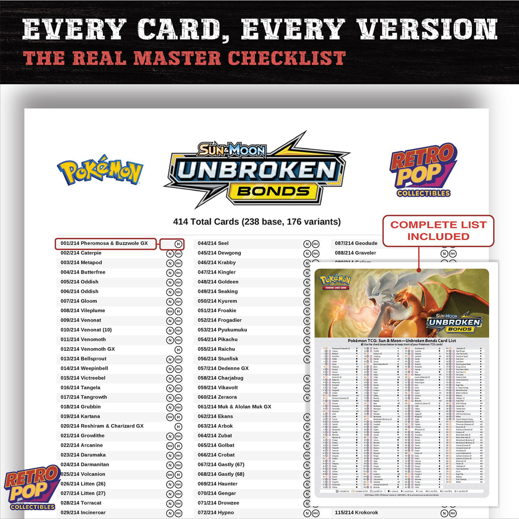 Unbroken Bonds Pokemon card checklist PDF preview