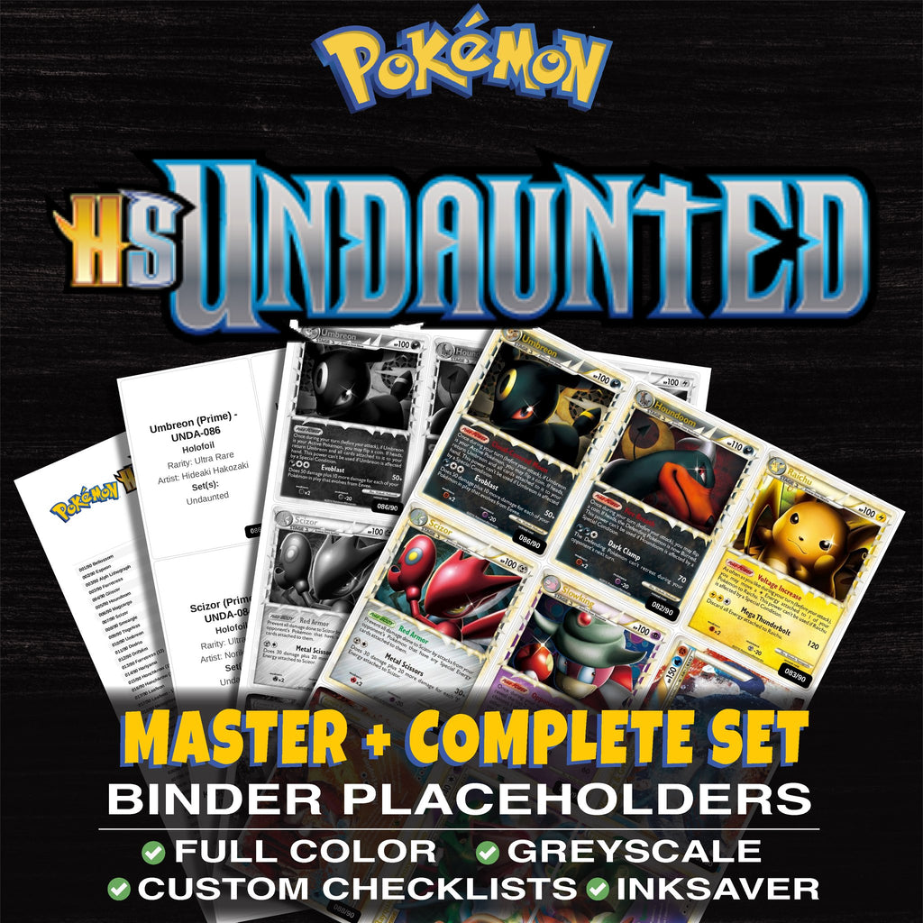 Undaunted Pokemon binder placeholders printable PDF - includes Umbreon (Prime)