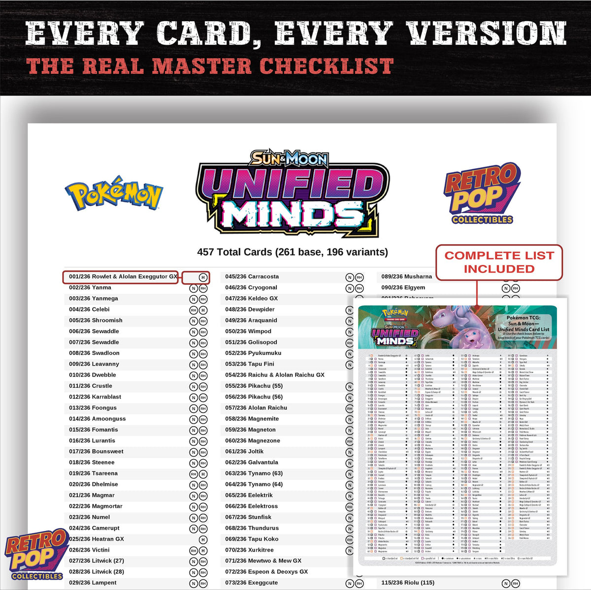 Unified Minds Pokemon card checklist PDF preview