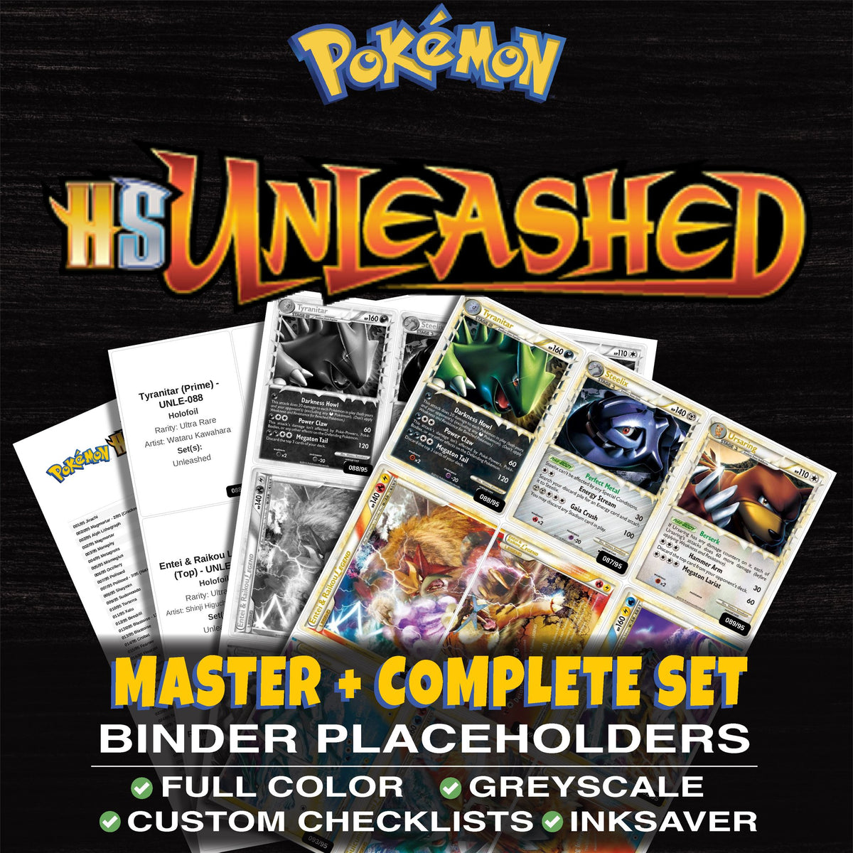 Unleashed Pokemon binder placeholders printable PDF - includes Tyranitar (Prime)