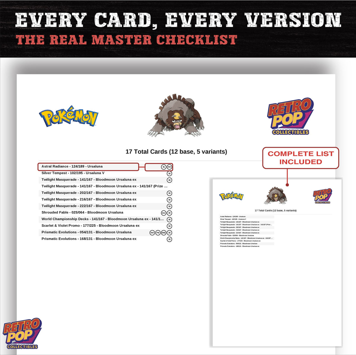 Ursaluna master set checklist PDF preview - every card listed