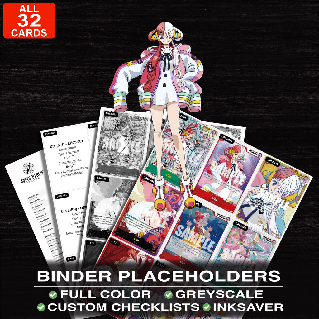 Uta One Piece card binder placeholders printable PDF - includes Uta