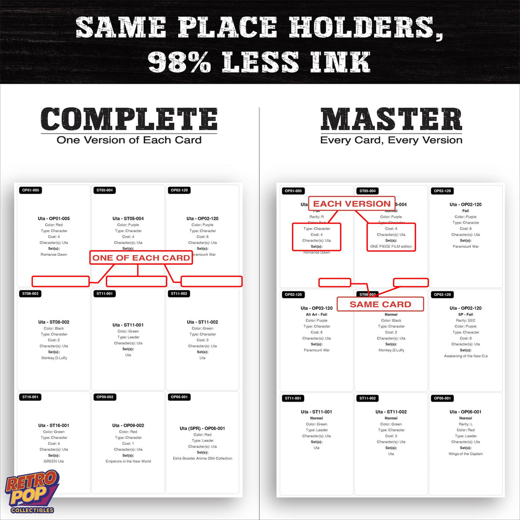 Ink saver greyscale Uta One Piece placeholder sheet - 98 percent less ink