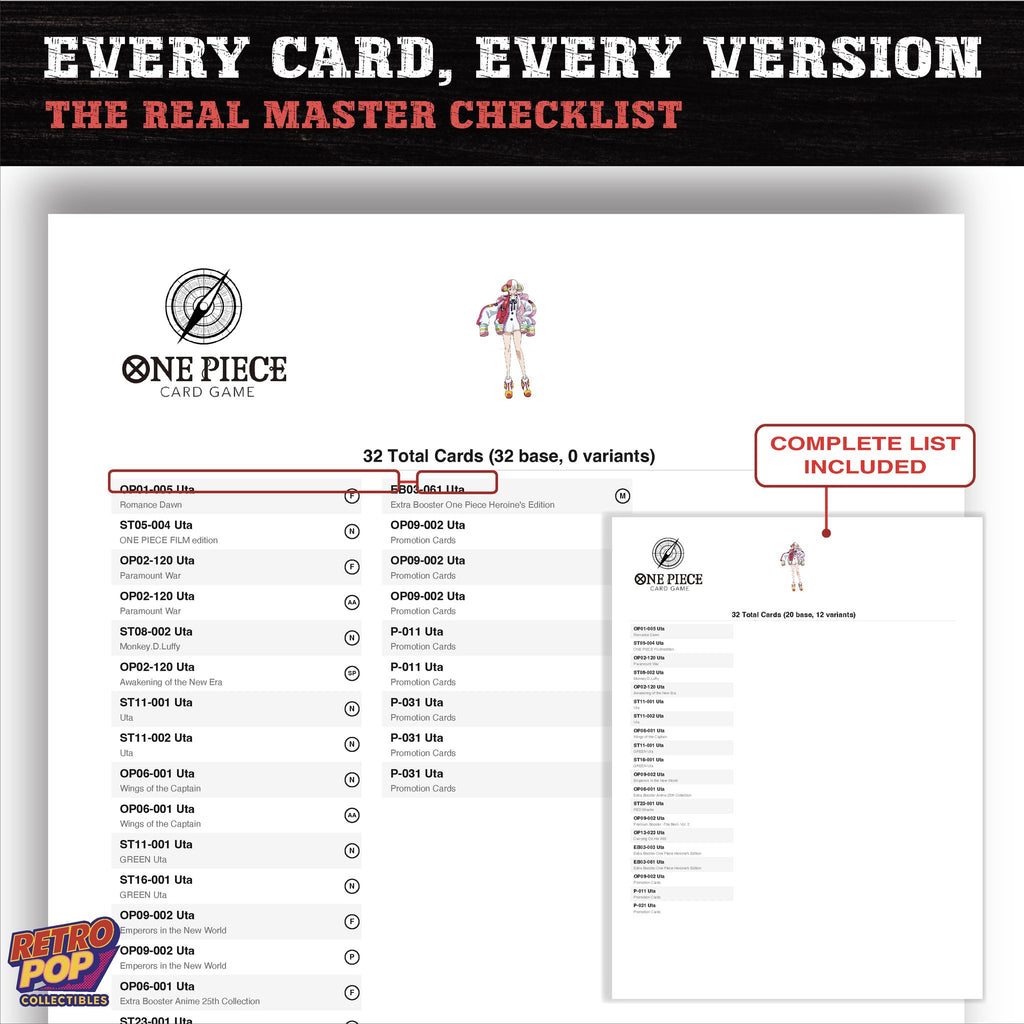 Uta One Piece card checklist PDF preview