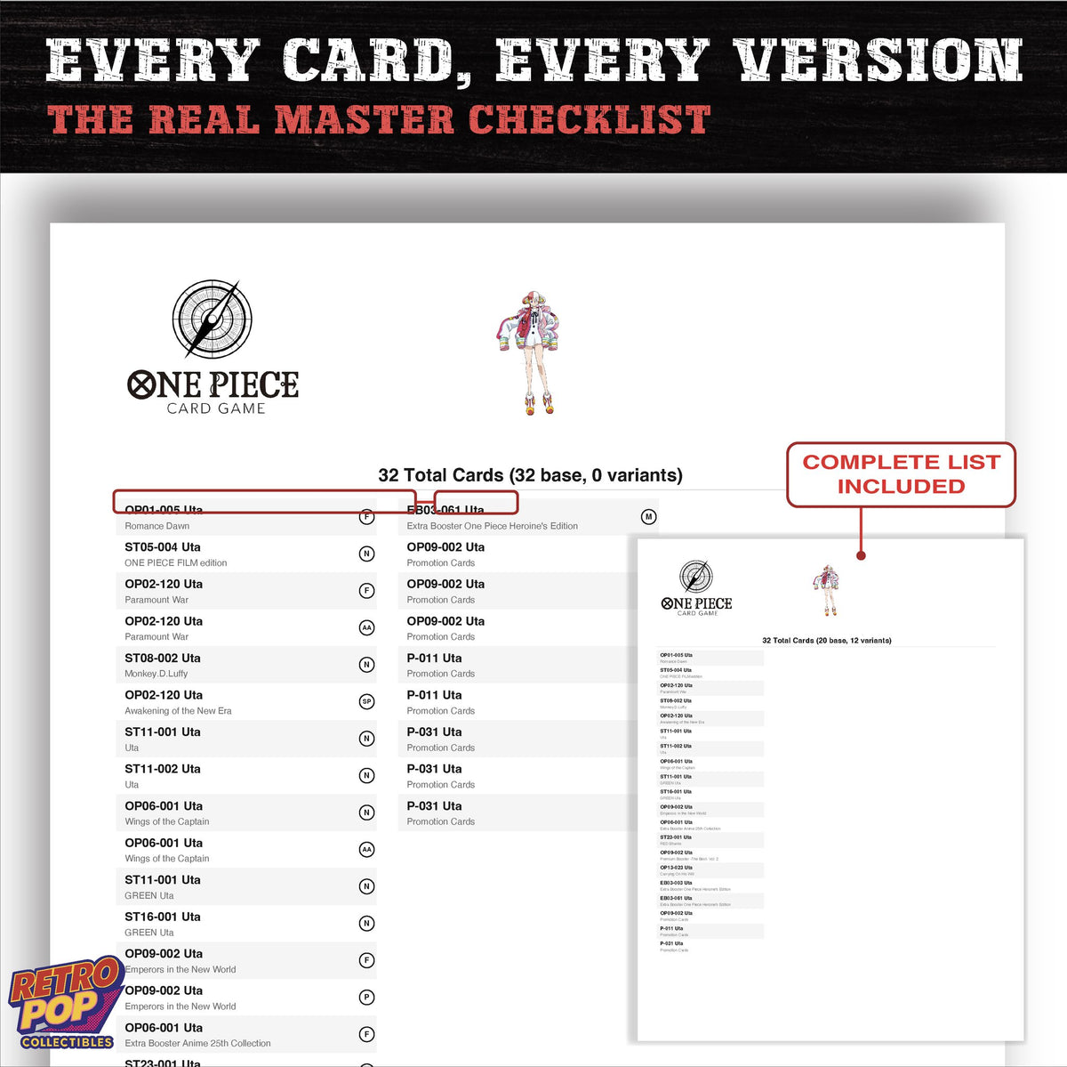 Uta One Piece card checklist PDF preview