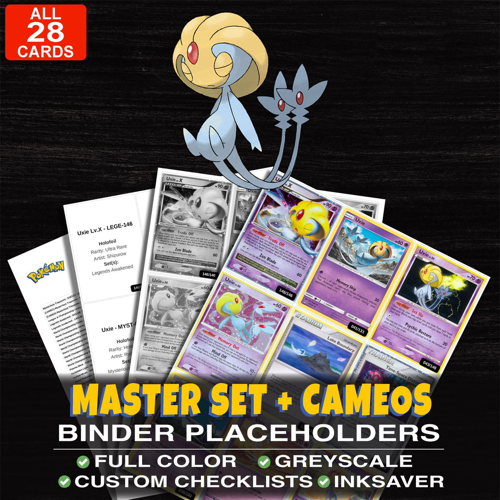 Every Uxie Pokemon card ever made - master set binder placeholders with Uxie Lv.X