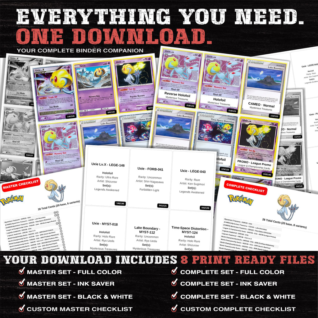 Everything included in the Uxie master set download - 8 PDF files