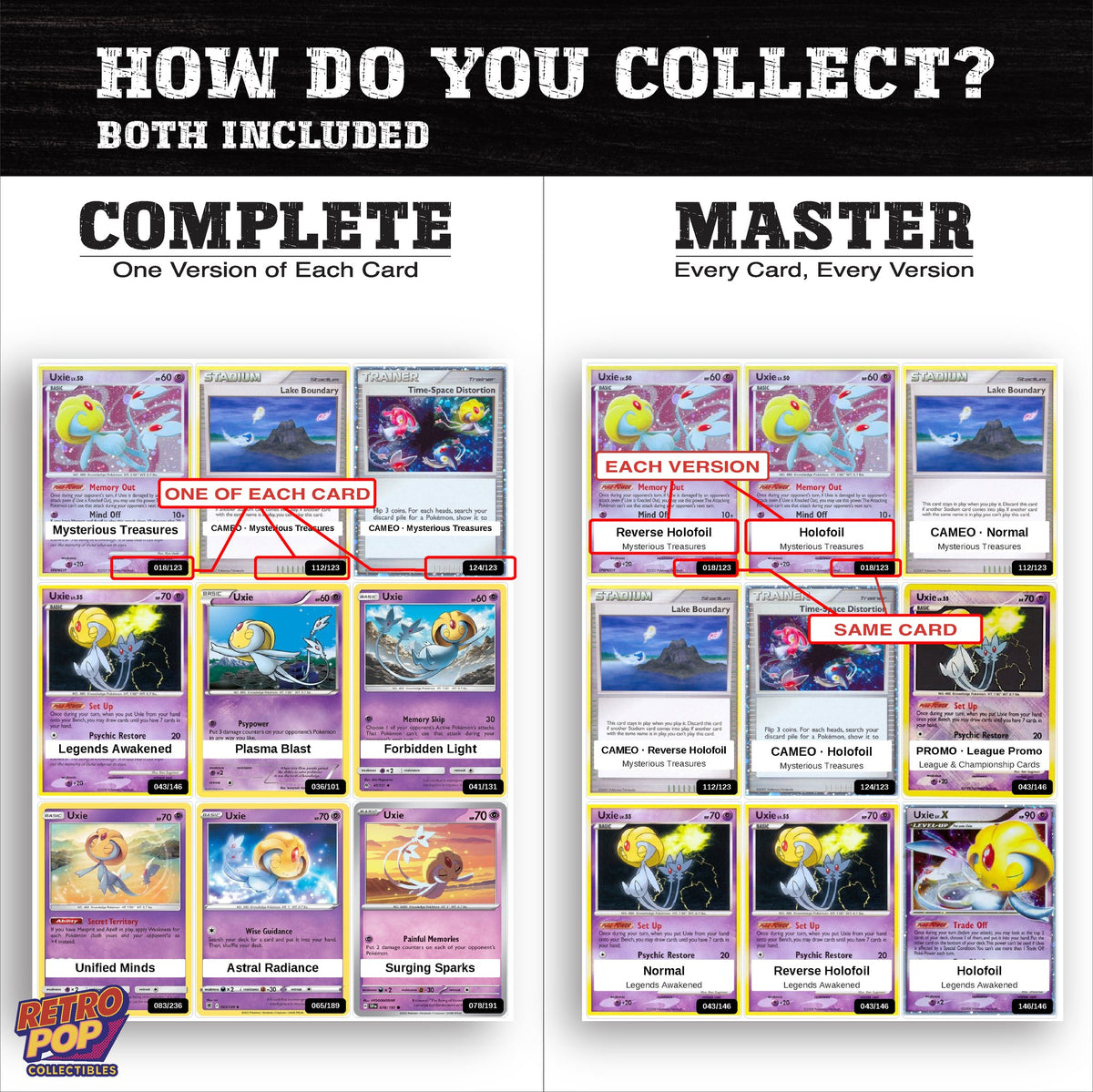 Complete Set vs Master Set versions of the Uxie binder placeholders