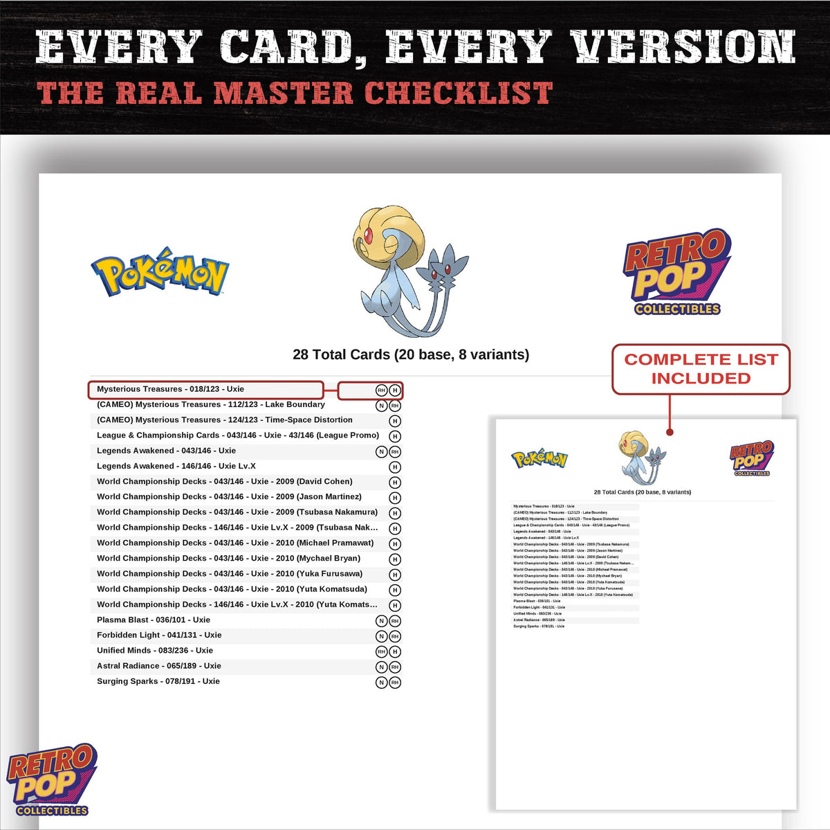 Uxie master set checklist PDF preview - every card listed
