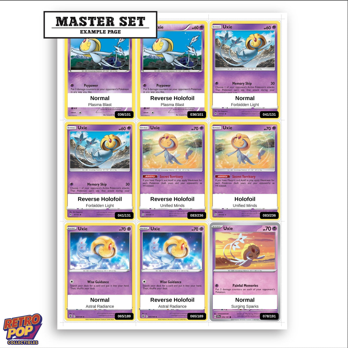 Printed Uxie Pokemon placeholders in binder - real photo 3