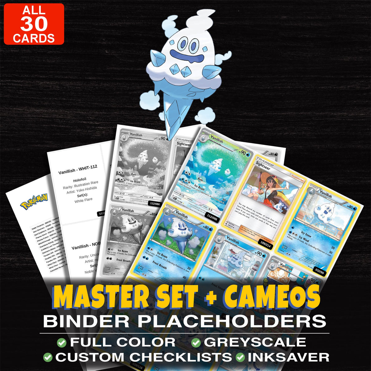 Every Vanillish Pokemon card ever made - master set binder placeholders with Vanillish
