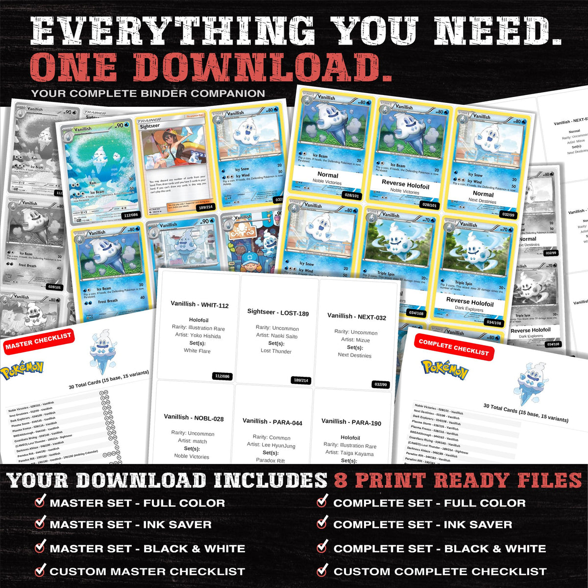 Everything included in the Vanillish master set download - 8 PDF files