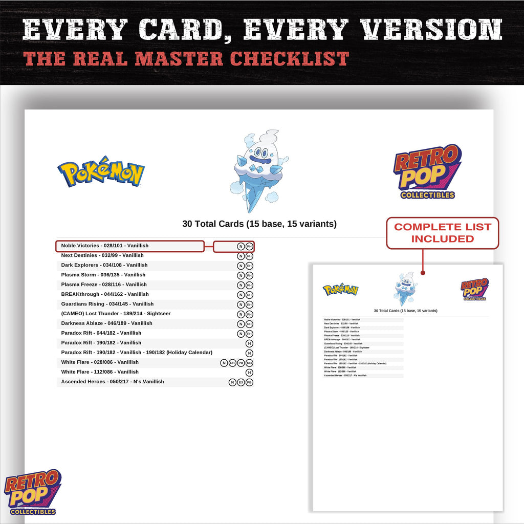 Vanillish master set checklist PDF preview - every card listed