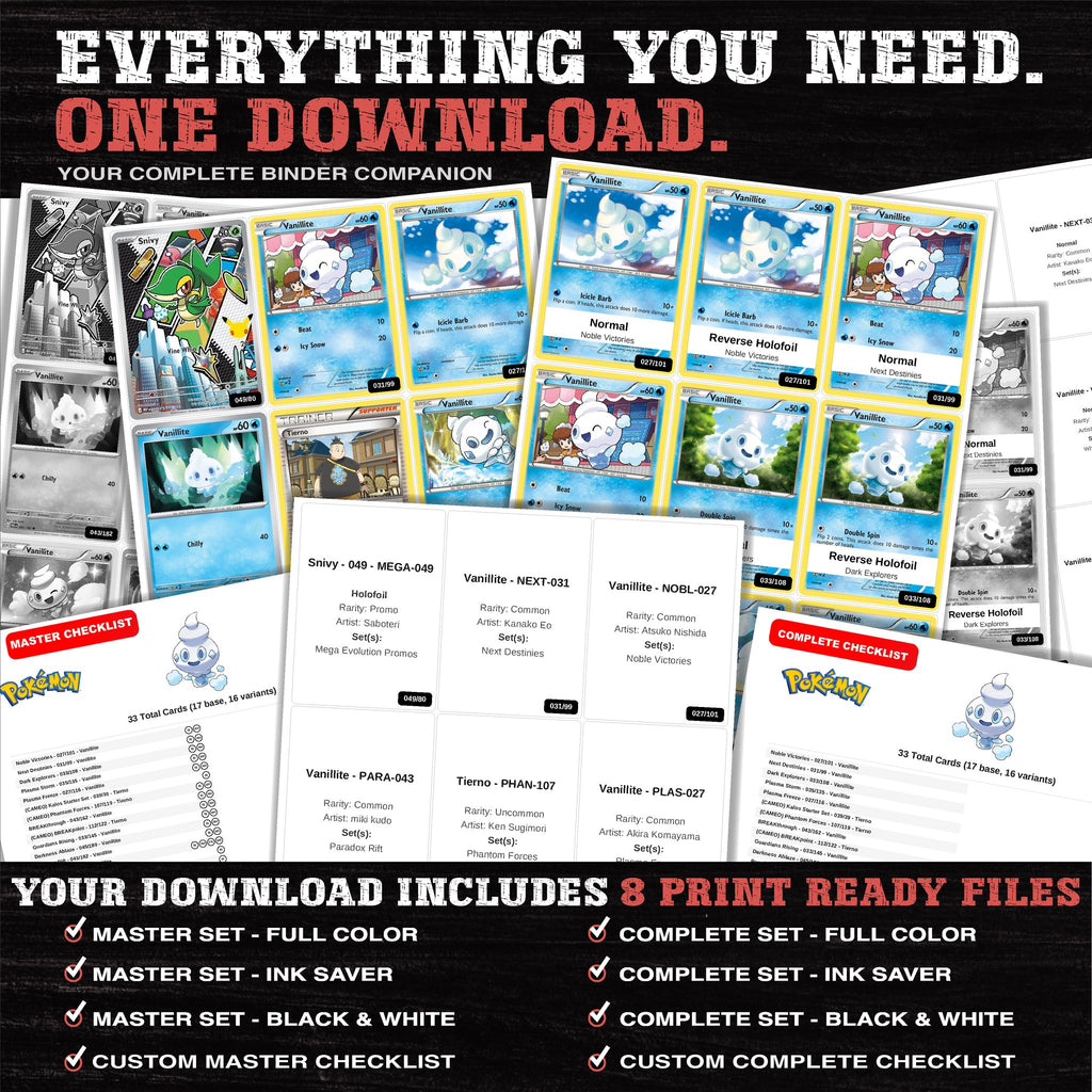Everything included in the Vanillite master set download - 8 PDF files