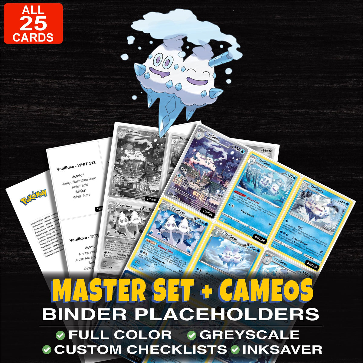 Every Vanilluxe Pokemon card ever made - master set binder placeholders with Vanilluxe
