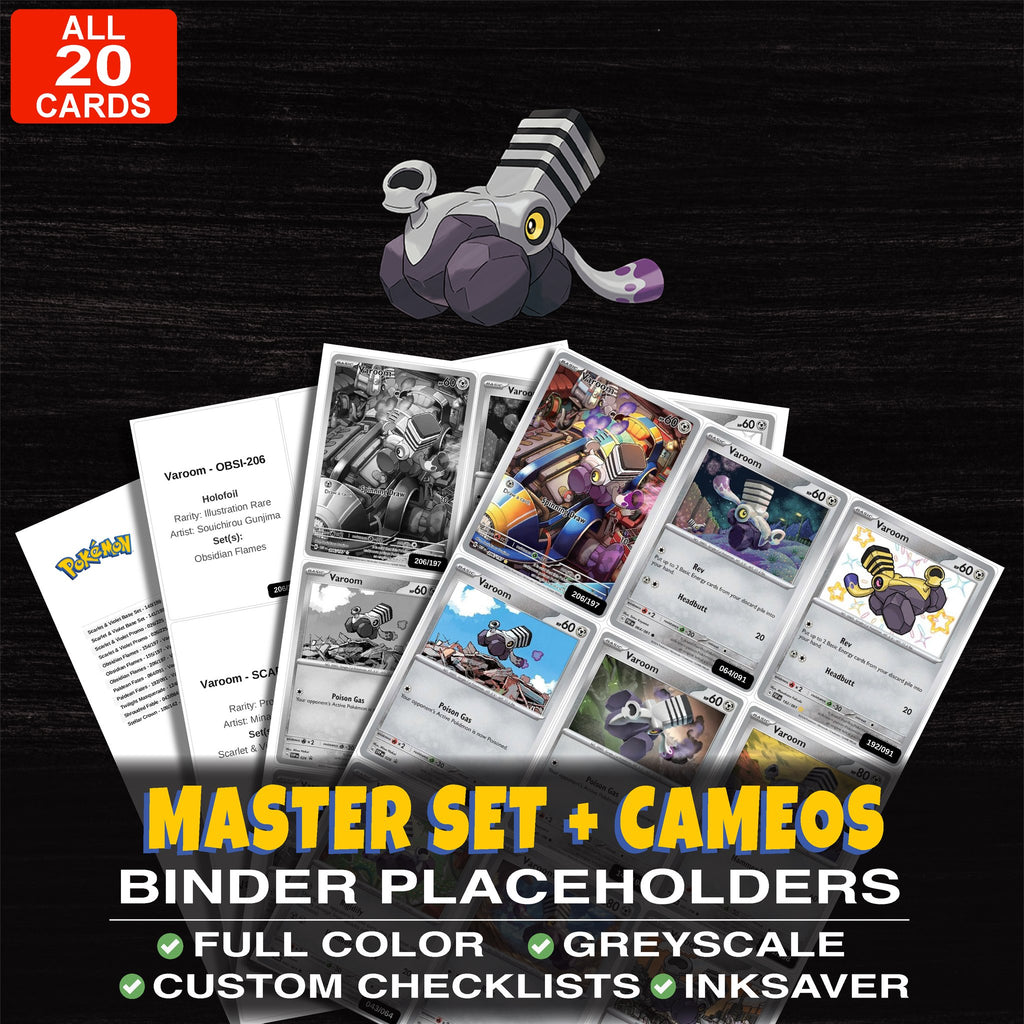 Every Varoom Pokemon card ever made - master set binder placeholders with Varoom