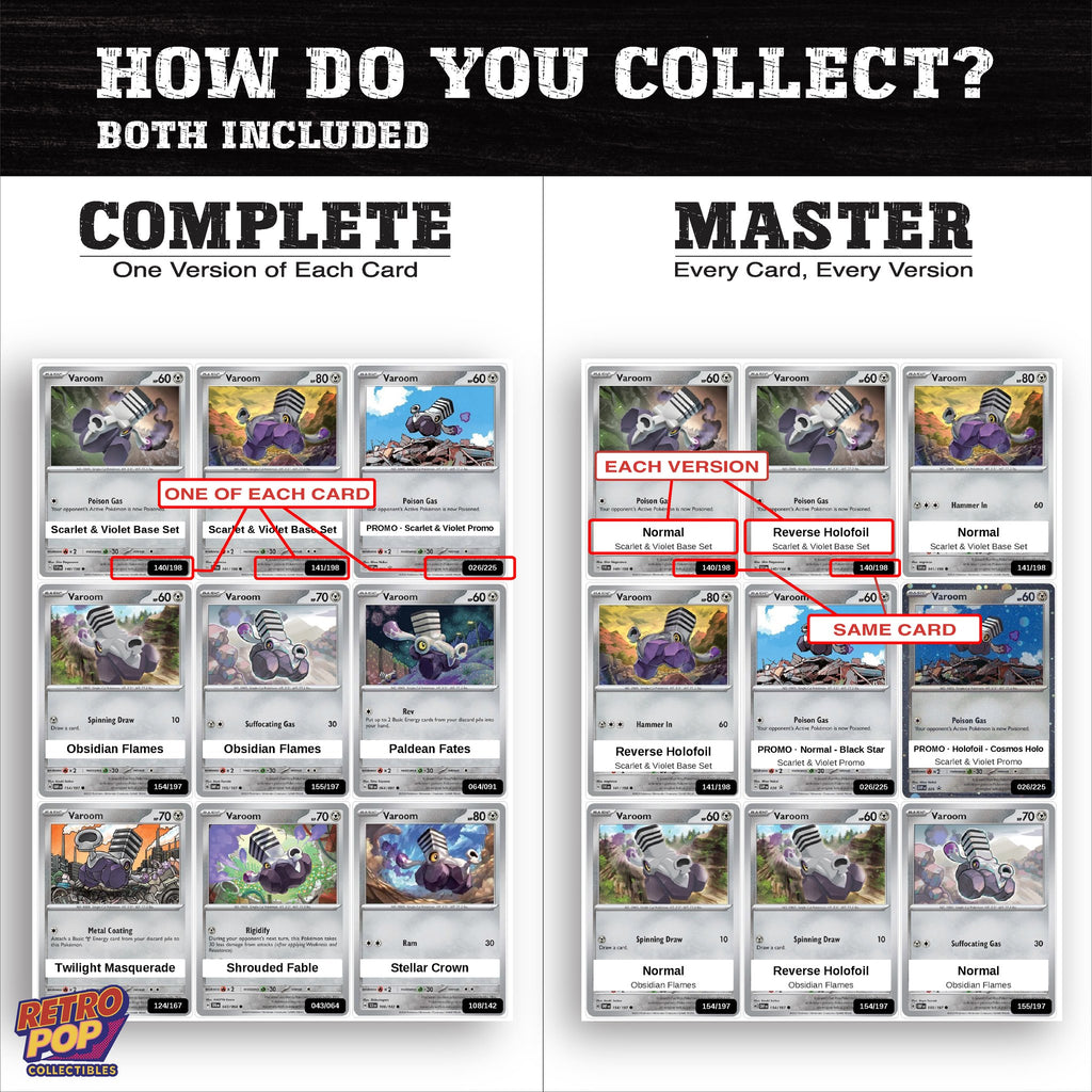 Complete Set vs Master Set versions of the Varoom binder placeholders