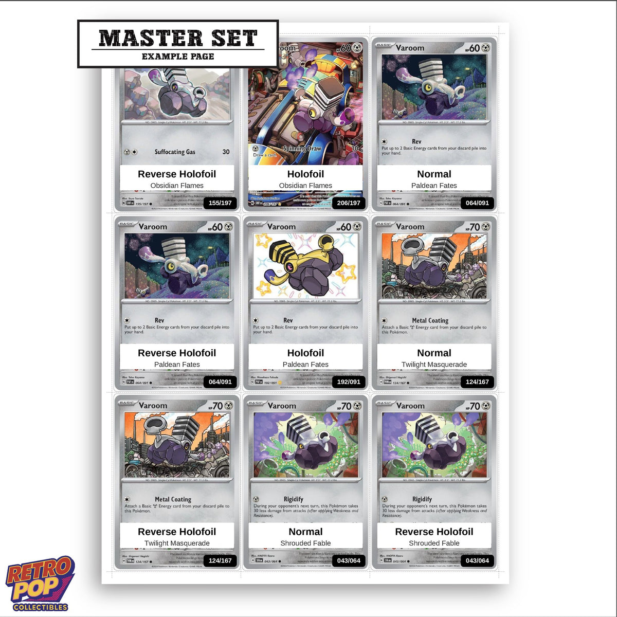 Printed Varoom Pokemon placeholders in binder - real photo 3