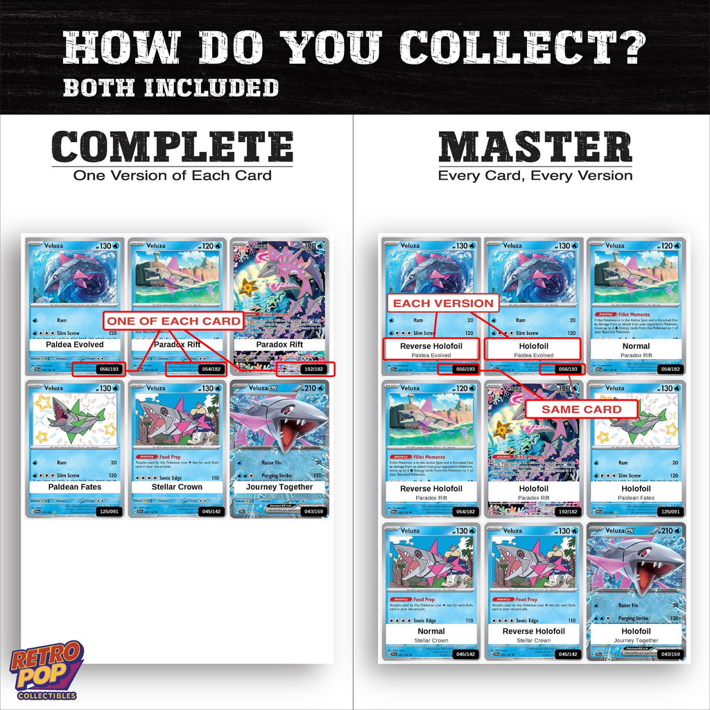 Complete Set vs Master Set versions of the Veluza binder placeholders