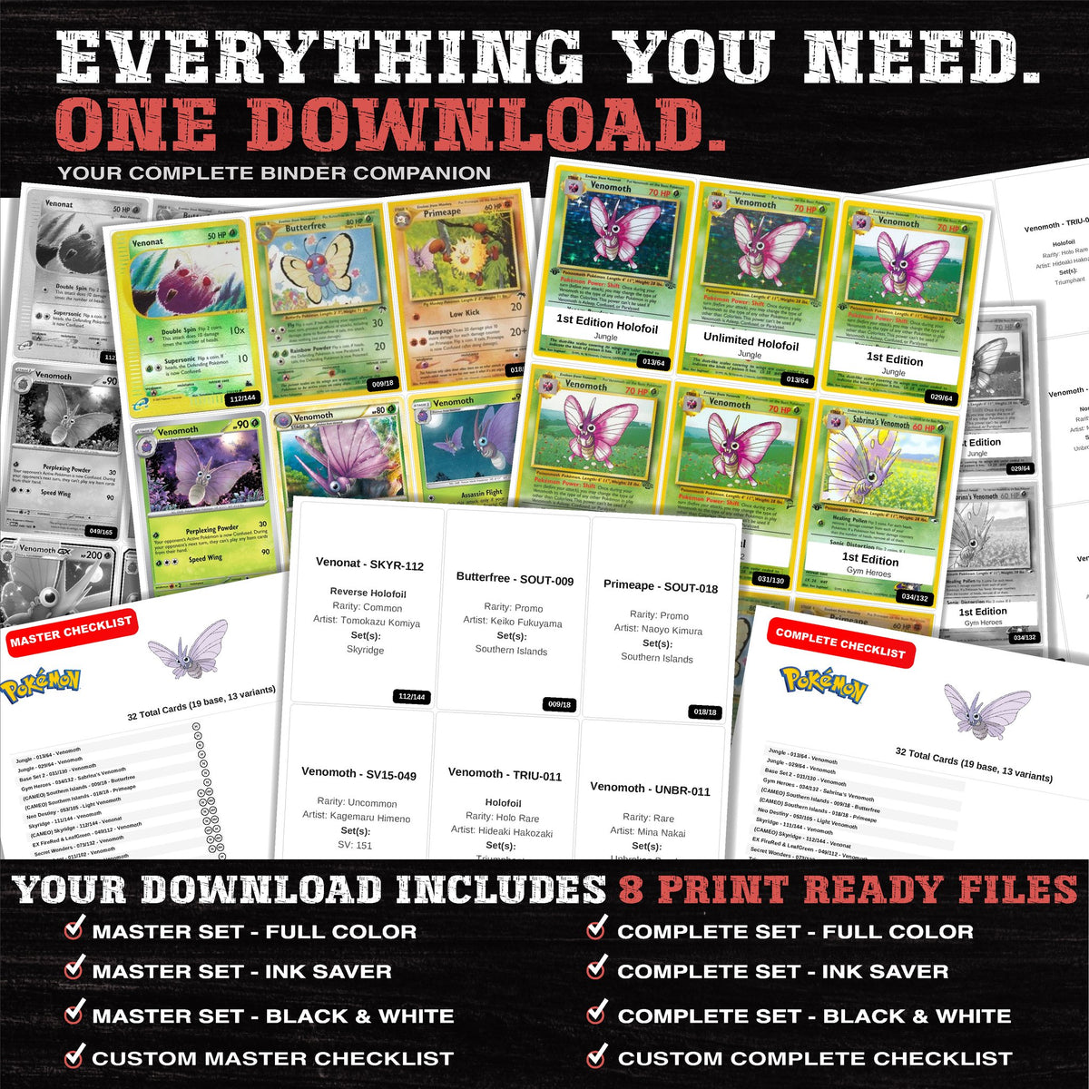 Everything included in the Venomoth master set download - 8 PDF files