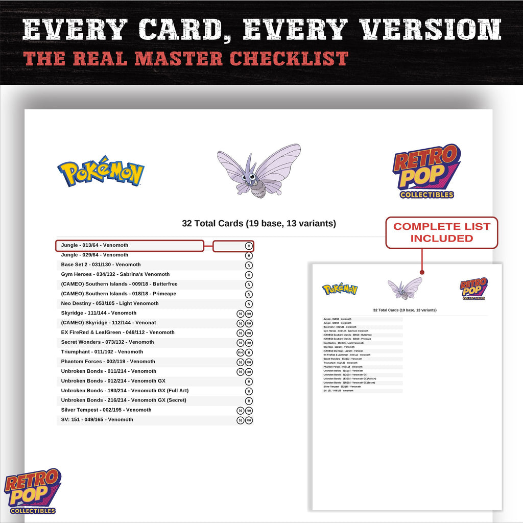 Venomoth master set checklist PDF preview - every card listed