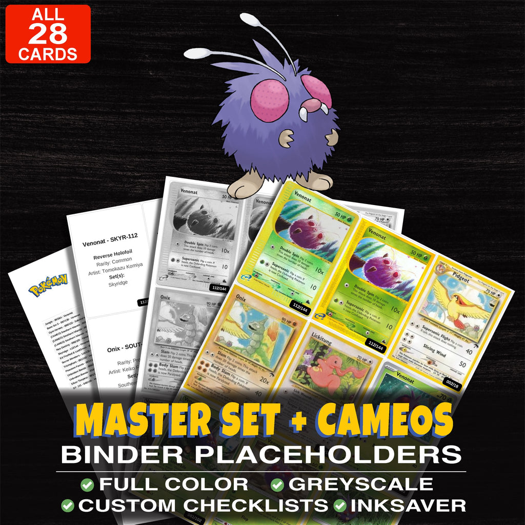 Every Venonat Pokemon card ever made - master set binder placeholders with Venonat
