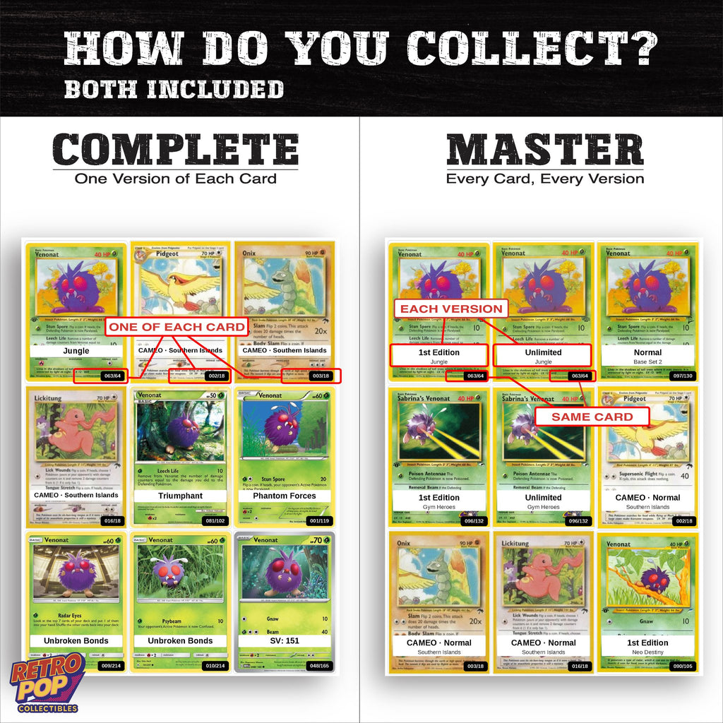 Complete Set vs Master Set versions of the Venonat binder placeholders