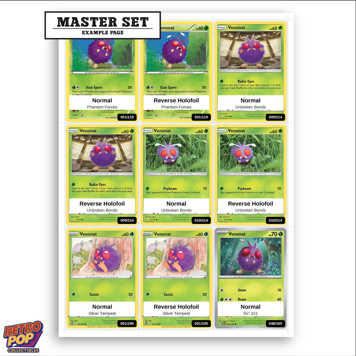Printed Venonat Pokemon placeholders in binder - real photo 3