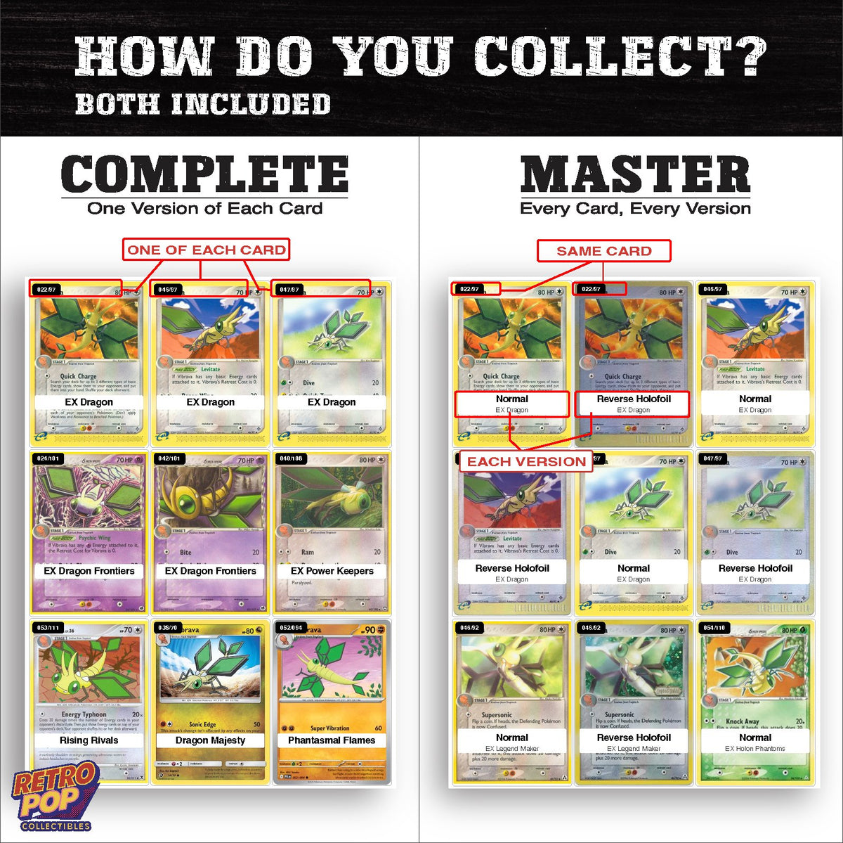 Complete Set vs Master Set versions of the Vibrava binder placeholders