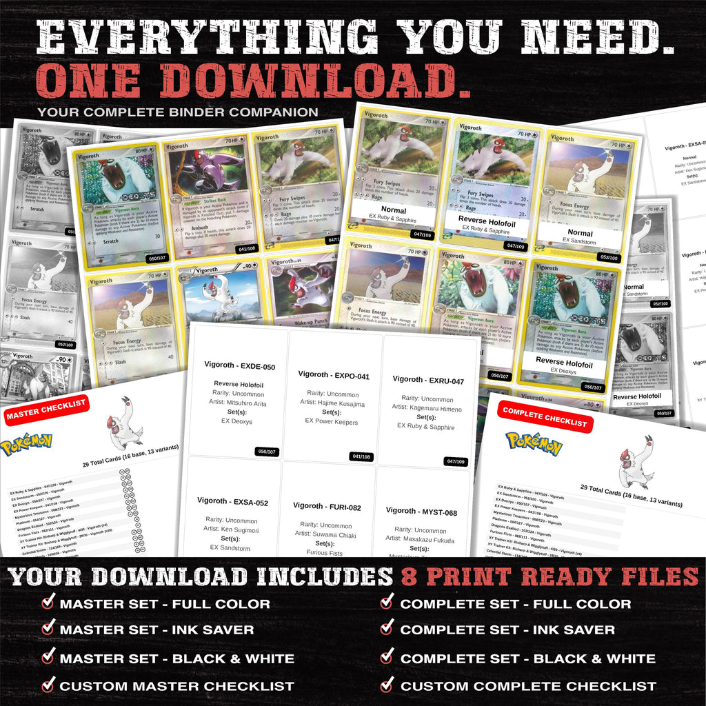 Everything included in the Vigoroth master set download - 8 PDF files