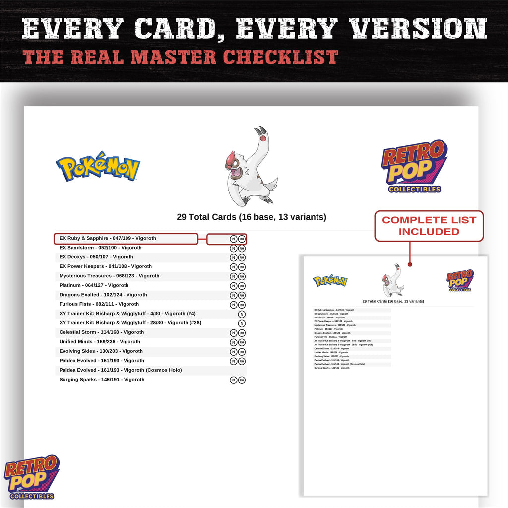 Vigoroth master set checklist PDF preview - every card listed