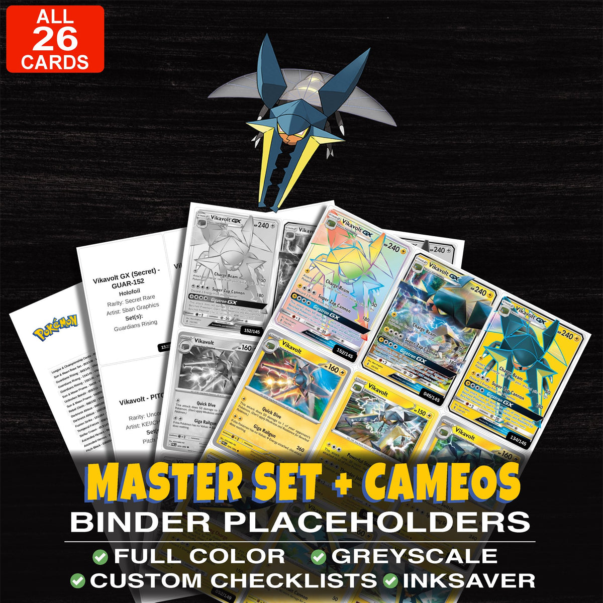 Every Vikavolt Pokemon card ever made - master set binder placeholders with Vikavolt GX (Secret)